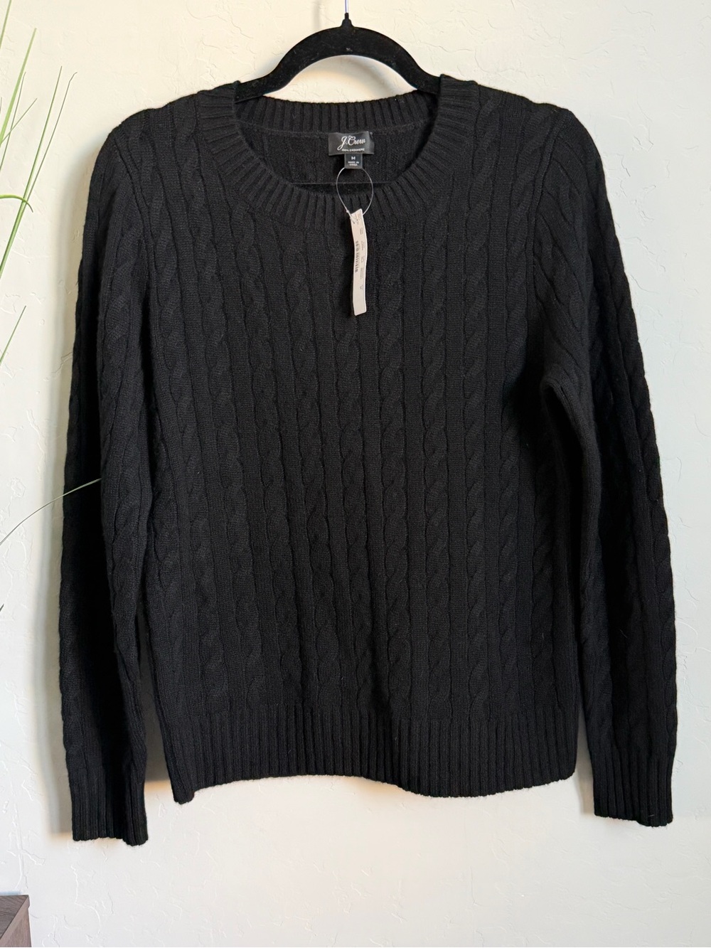 J.Crew 100% Cashmere Cable Knit Crewneck Sweater Black M NWT